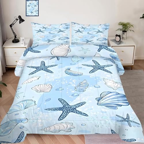 DJNEAR Coastal Comforter Set Twin Size Blue Beach Bedding Set