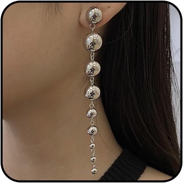 Long Gold Ball Dangle Statement Earrings for Women Fashion Vintage Round Beaded Drop Hanging Earrings Bold Earrings Wedding Valentine's Day Jewelry