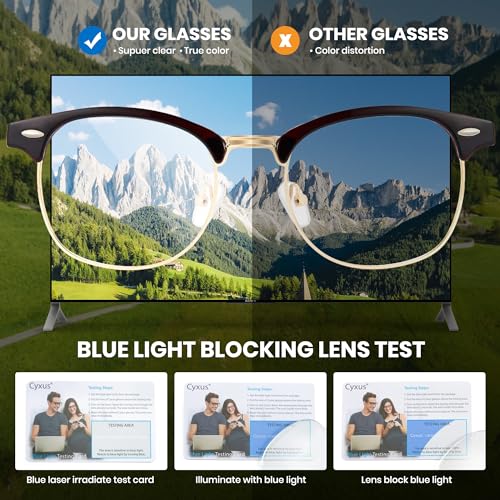 Image of Cyxus Blue Light Glasses Men Women Browline Frame Computer Glasses Reduce Eye Strain UV Protection for Computer Screen （8356T01 Gold Frame）