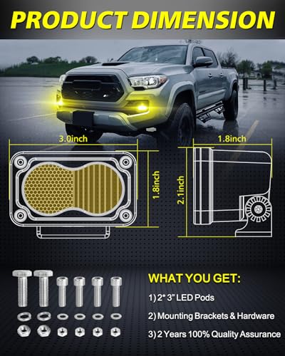 Image of Yellow LED Pods 2Pcs 3 inch 40W CREE LED Low Beam Yellow Fog Lights | Small Off Road Driving Combo Light Pods Ditch Backup Chase Light Bars for Trucks Trailer Pickup Motorcycle UTV ATV SUV