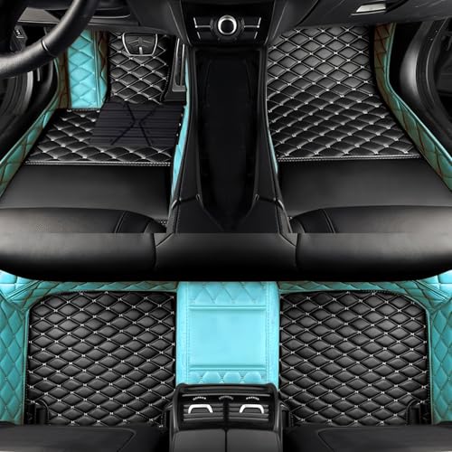 XXPLB Customize All-Weather Protection Luxury Leather Floor Mats for Cars, SUVs, and Trucks According to Automotive Model (Edge Sky Blue, Middle Black, Beige line)