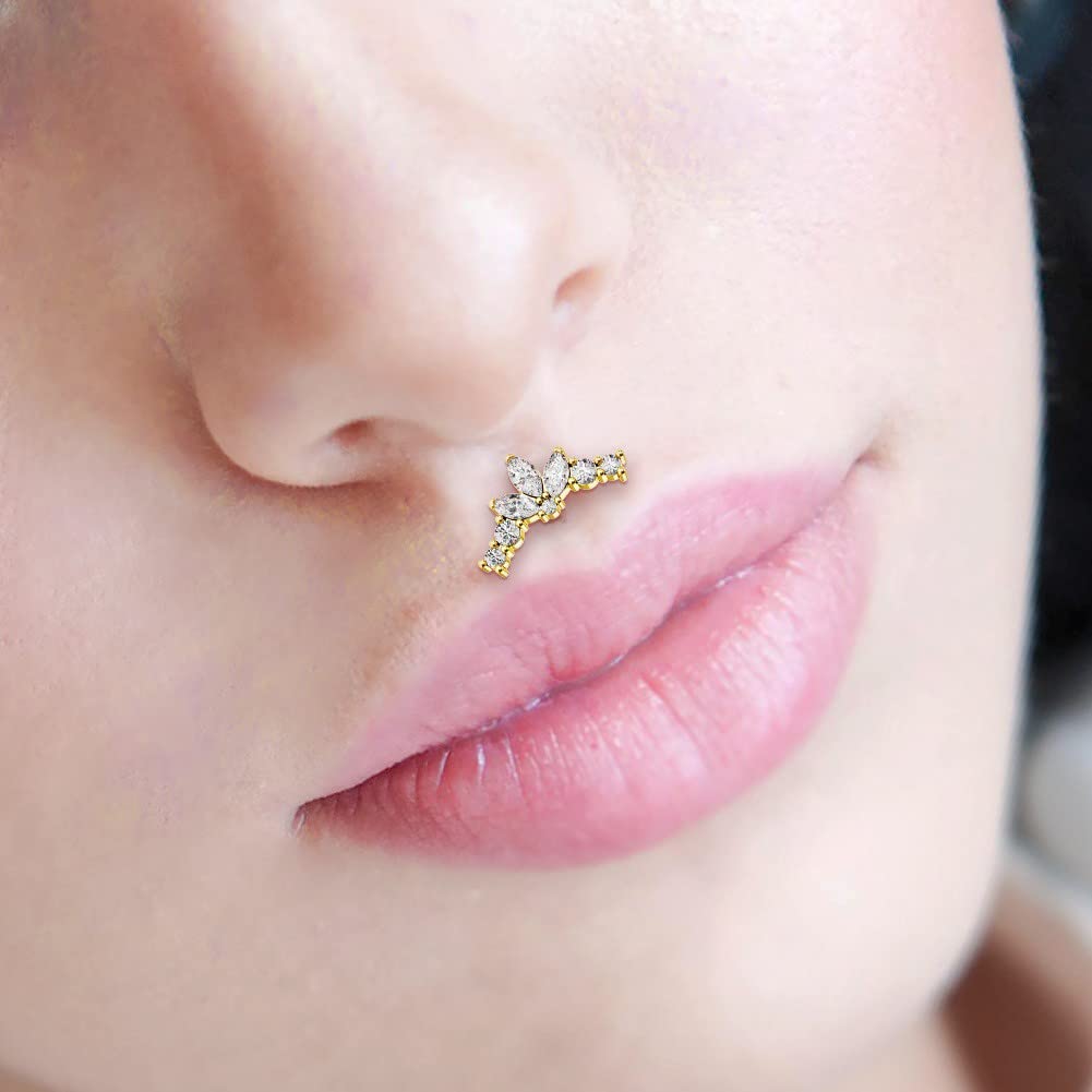 OUFER 9ct Gold Ohrpiercing Helix Piercing Conch Ring 16G Sparkly CZ Internally Thread Flat Lippe Lippenpiercing Labret Tragus Ohrringe Ohr Studs Cartilage Knorpel Ohrstecker Schmuck Women