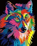 Paint by Numbers for Adults | DIY Art Kit with Acrylic Paints, Brushes, and Canvas for Abstract Animal Art. Painting and Crafts for Beginners and Kids 16x20 (Wolf)