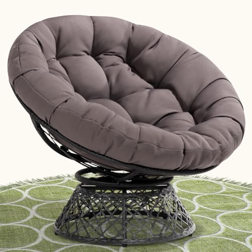 Bme 40' Ergonomic Wicker Papasan Chair with Soft Thick Density Fabric Cushion, High Capacity Steel...