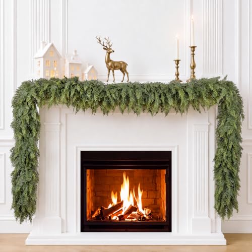 9FT Christmas Cedar Garland, Real Touch Soft Greenery Christmas Decorations | Realistic Thick Full Lush Artificial Pine Winter Garland for Mantle, Stairs, Table, Window, Front Door, Indoor Home Decor - image 5
