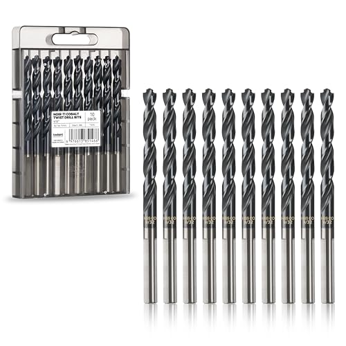 Image of toolant 9 /32 inch Cobalt Drill Bit Set(Pro) Titanium Aluminum Nitride Coated (TiAlN) with Bullet Point Tip, 10-Piece Bulk