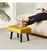 ENIQE STORE Footstool Ottoman, Wood Leg Ottoman with Soft Velvet Footrest, Additional Seating for...