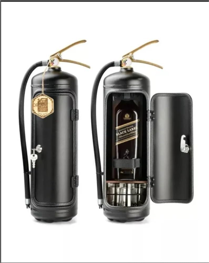 Simulation Fire Extinguisher Mini Bar Set - Whisky Wine Bottle Holder & Cooler, Unique Bar Decor Gift for Whisky Lovers, Fireman Enthusiasts, and Home Bar Accessories(Black)