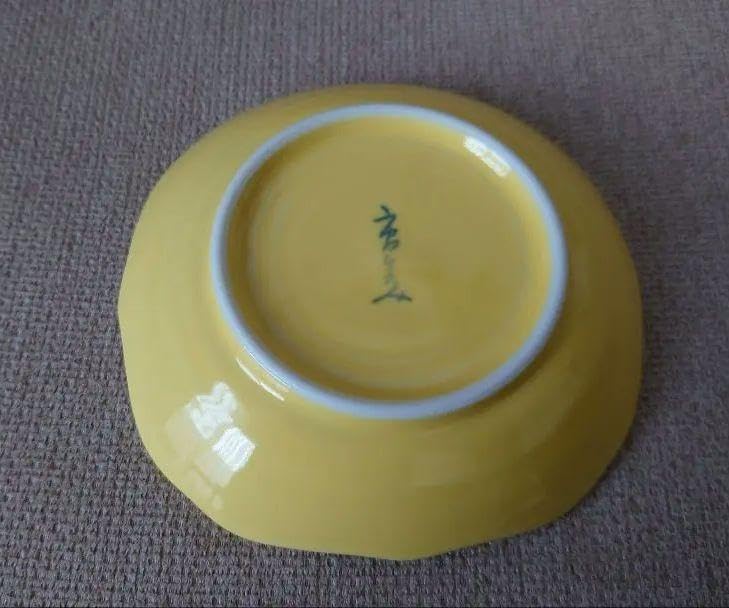 黄色正方形小皿　骨董品　磁器　10客 黄色正方形小皿 骨董品 磁器 10客 黄色正方形小皿 骨董品 磁器