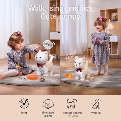 TUMAMA Remote Control & Voice Control Plush Puppy Toy Dog - Interactive Walking Dog Toy with Barking, Tail Wagging & Tongue Licking, Realistic Stuffed Animal Gift for Kids Ages 3+, Boys & Girls - Image 3