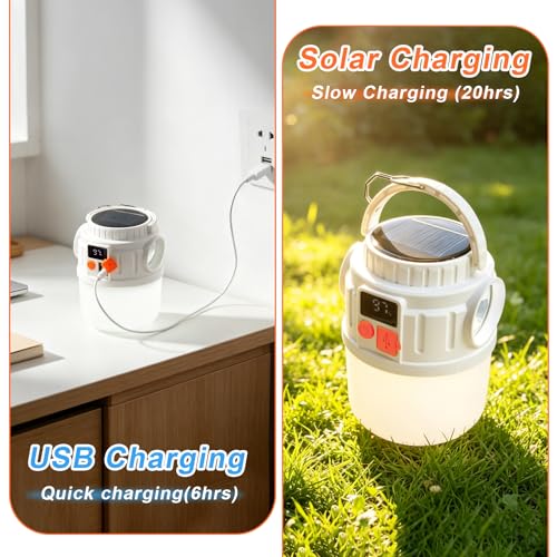 Rechargeable Portable Solar Camping Lantern, 7 Mode Waterproof Emergency Lights with Solar Panel & Hook, Ultra Bright Flashlight Tent Light for Outdoor, Tent, Emergency, Car Camping - image 5