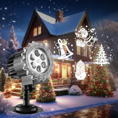 Image of Christmas Projector Lights Outdoor Indoor - Waterproof Christmas Decorations 3D Dynamic Rotating Christmas Patterns, Holiday Decor Decorations, Santa Snowman proyector navideño