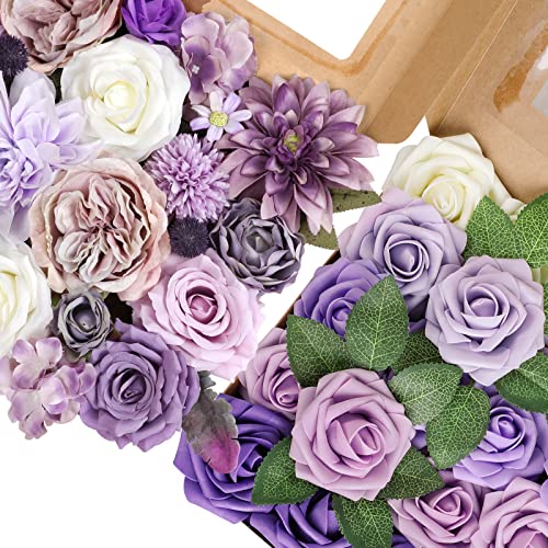 Amyhomie Artificial Flowers Combo And Seriesc Purple Rose 25Pcs Real Looking Fake Roses W/Stem For Diy Wedding Bouquets Centerpieces Arrangements Party Baby Shower Home Decorations #TOP22