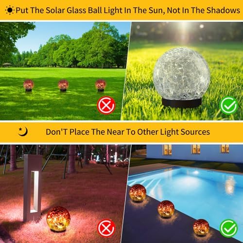 Solar Globe Light Outdoor Waterproof - Cracked Glass Ball Light for Garden, Patio, Garden, Lawn, Backyard Decoration - Outdoor Decorative Orb