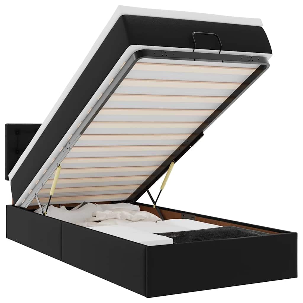 Similpelle Imbottito Contenitore con Sollevamento Idraulico 90x200 cm Nero