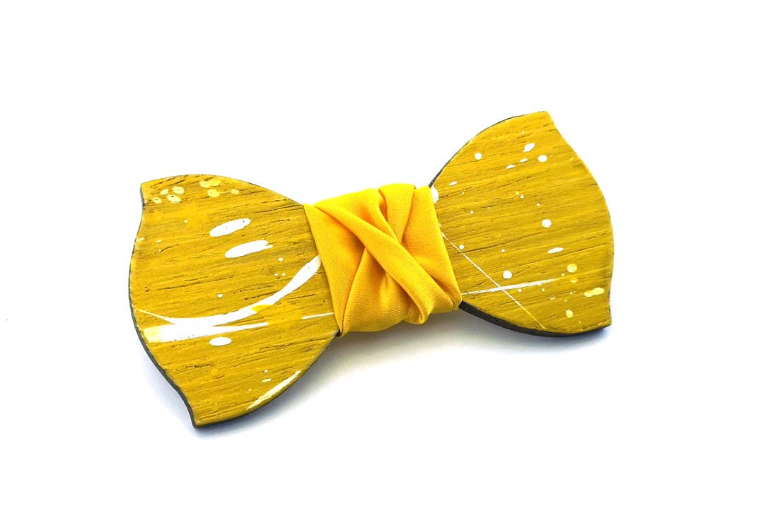 GIGETTO Papillon legno Made in Italy Serie Action Painting Nodo raso giallo