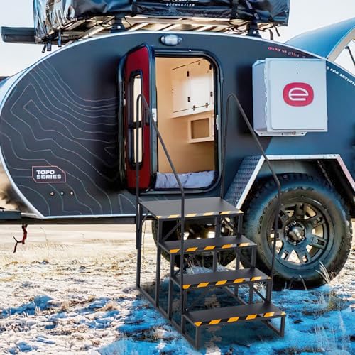 Wohnmobil-Treppe mit beidseitigem Handlauf – 4 Stufen, rutschfest, 300 kg Tragkraft, tragbare Außentreppe für Wohnwagen, Camper, Pool, Wirbel, Veranda – stabile RV Step Stairs – Bilateral 4th order