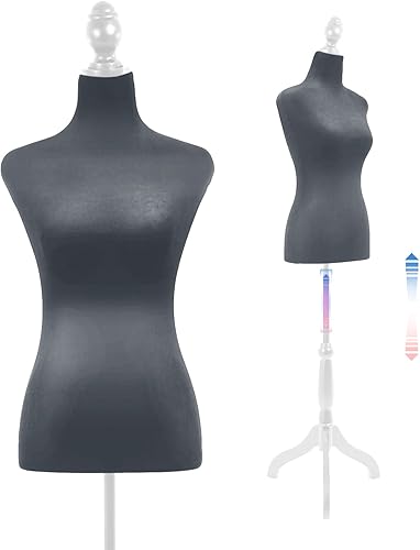 Maniquí de costura femenina maniquí con soporte 50-63 pulgadas portátil ajustable para exhibición de ropa costura base de trípode de madera gris