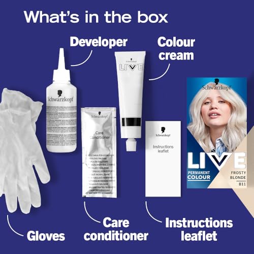 Schwarzkopf LIVE Intense Colour Frosty Blonde Permanent Hair Dye B11, Long Lasting Blonde Hair Colour for Up to 80% Less Hair Breakage, Hair Lightener with anti-brassiness effect