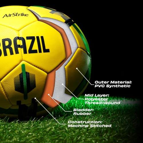 Image of Nivia Airstrike Football (Brazil) Training Ball, 32 Panels, Butyl Bladder, Made for Beginners, to Play On Both Natural and Artificial Grass (Yellow /Green, Size-5)