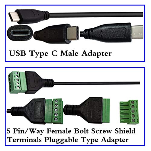 Cable USB C a clema de 5 pines para prototipos y mantenimiento de hardware, 30cm 2 unidades 5