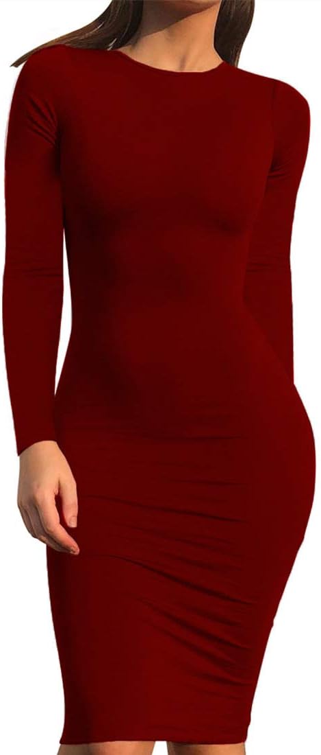 Mokoru Women's Casual Basic Pencil Dress Sexy Long Sleeve Bodycon Midi Club Dress - Image 2