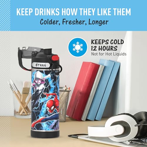 Image of THERMOS FUNTAINER 16 Ounce Stainless Steel Vacuum Insulated Bottle with Wide Spout Lid, Spiderman (Pack of 6)