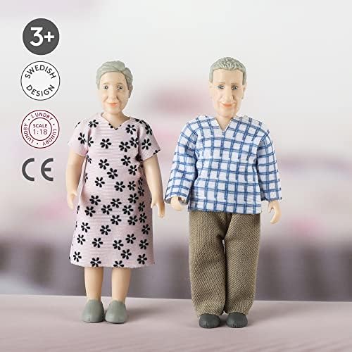 LUNDBY Doll House Dolls  Dolls House People Family, Mini Dolls, Charlie Family Doll Set Grandparents 2 Adults, Bendable Plastic Doll Toy Figures, Dollhouse Small Dolls for Girls and Boys Age 3+, 1:18
