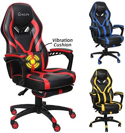 Okeysen Gaming Chair,Ergonomic High Back Office Desk Chair, Swivel Executive Computer Chair with Retractable Footrest, Lumbar Support and headrest, PU Leather Recliner Home Chair. (Red)
