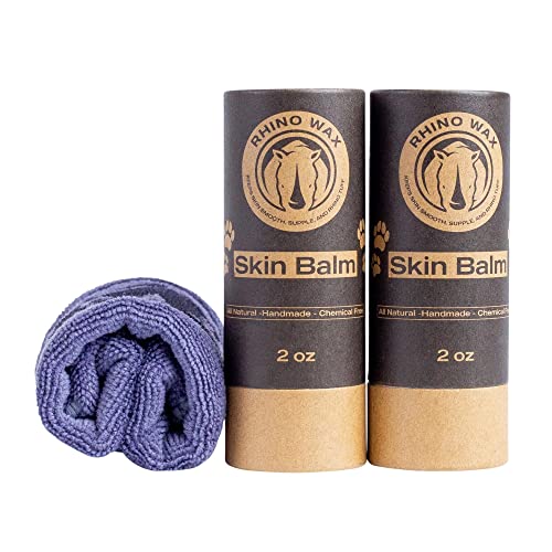 Rhino Wax - Dog Skin Soother Balm (2Oz) - Dog Lotion For Dry Itchy Skin - Coconut Oil And Shea Butter Ointment For Healing Eczema, Itching, Rashes, Irritation And Hot Spots - 2 Pack + Microfiber Towel #TOP6