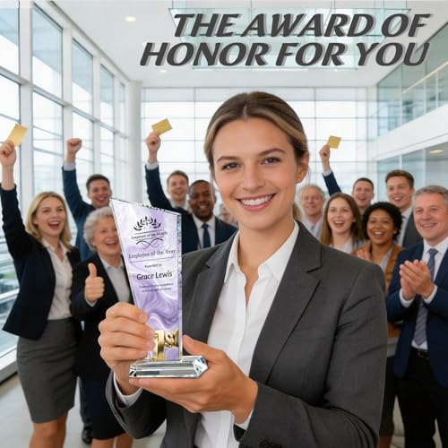 Image of Custom Crystal Trophy Award Personalized Plaque Award with Text Logo Photo Awards Trophies for Employee Recognition Team Graduation Personalized Office Gifts for Boss Coworker Teacher