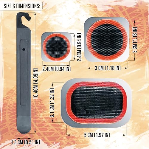 24Pcs Bike Patch Kit - Bicycle Tire Inner Tube Repair Kit with Vulcanizing Fluid/Rubber Cement, Patches, Metal Rasp, Levers - for All Types of Bikes, BMX, E-Scooters - by Mobi Lock