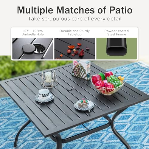 PHI VILLA Gartentisch Wetterfest E-Beschichtung Metall 94×94×71cm Quadratische Outdoor Esstisch Garten Tisch Terrassentisch Balkontisch Wetterfest Schwarz