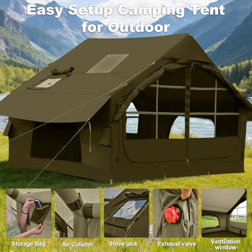 Image of Inflatable Camping Tent,2 /4 /6 /8 Person Glamping Inflatable Tents with Awning, Quick Setup Blow Up Tents with Pump, Waterproof Oxford Inflatable House for Camping, Air Glamping Hot Tents for Adult