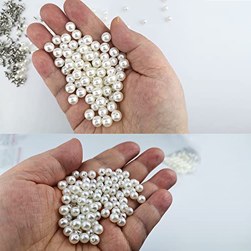 Saktopdeco 180 Pairs Mix Size Pearl Rivet Studs 6Mm 8Mm White Faux Pearls Pearl Rivets For Leather Clothing Dog Collar Bag Diy Decoration #TOP2