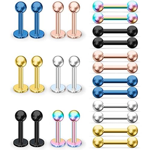 Ruifan 12-24PCS 16G Eyebrow Ear Helix Tragus Cartilage Earring Lip Rings Barbell Body Piercing Jewelry 6mm 8mm 10mm 12mm
