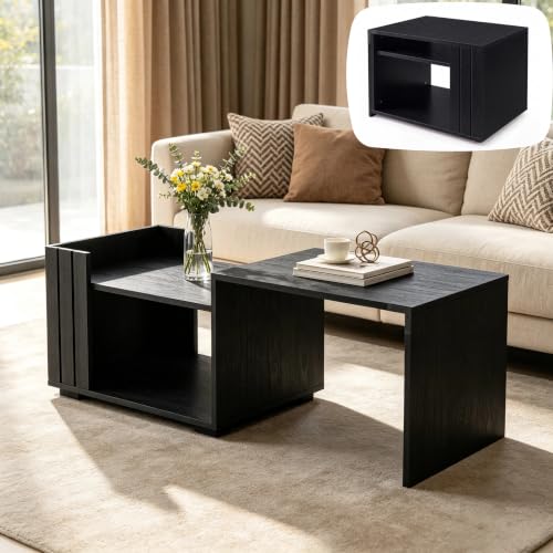 Garvee Expandable Coffee Table with Storage for Living Room, Black