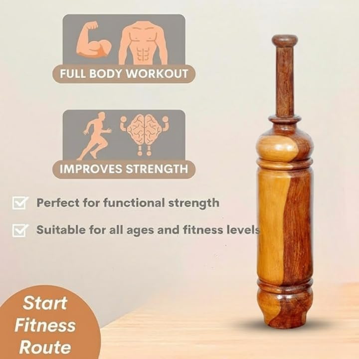 Image of CD Design (4kg - 5kg) Wooden Mugdar, Handcrafted Indian Exercise Club, Premium Wood, Traditional Fitness Training Equipment (4, Kilograms)