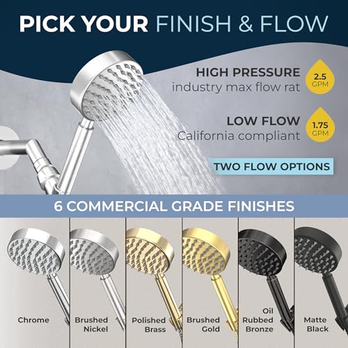 HammerHead Showers® ALL METAL LOW FLOW Handheld Shower Head with Hose and Brass Holder - BRUSHED NICKEL – Water Saving 1.75 GPM Detachable Shower Head - Adjustable Shower Wand Bracket & 6ft Hose - Thumbnail 7
