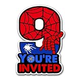 PIXCEOS Superhero 9th Birthday Party Invitations with Envelopes 9th Birthday Nine Shaped Invites Card Party Favors Decorations Supply, 20 Count