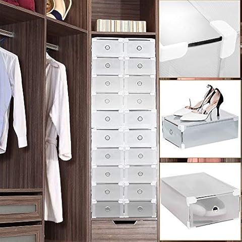 20X Clear Plastic Shoe Storage Boxes Drawer Stackable Foldable Durable Organiser 31x20x11cm Cover