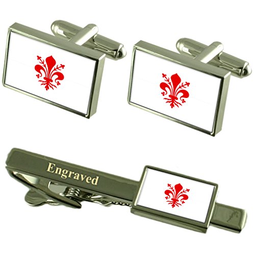 Gemelos de Florencia Italia y clip de corbata con bandera para regalo de aniversario