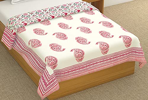 Image of BLOCKS OF INDIA Cotton Malmal Hand Block Printed Summer Single Size Reversible Dohar (Multicolour),300 TC