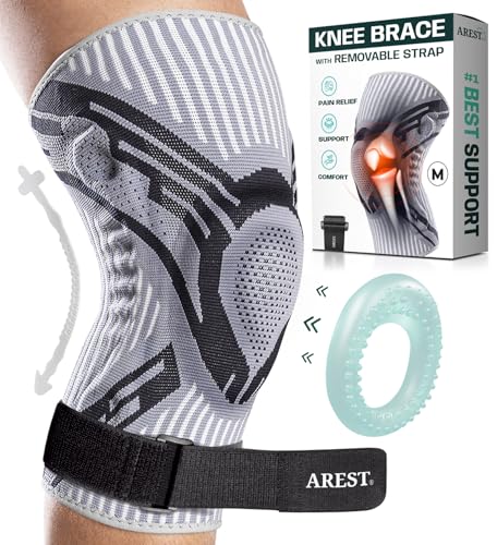 AREST Kniebandage Männer und Damen - Bandage knie mit Kompressionsband - Kompression Kniestütze mit Seitenstabilisatoren für Sport (M)