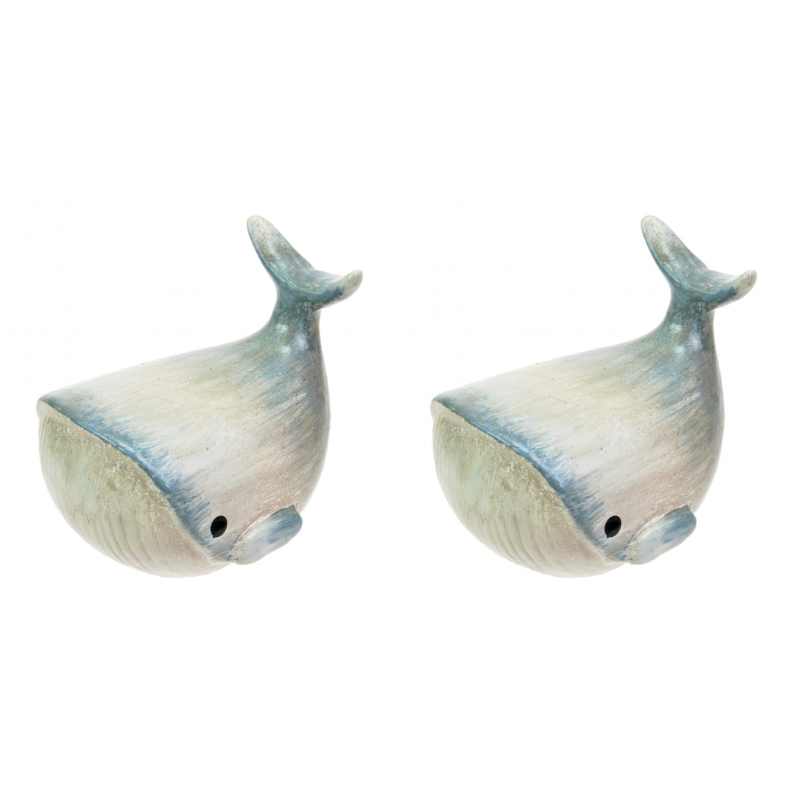 Set of 2 Ceramic Nautical Whale Fish Statues Ocean Sea Beach Themed Whales Decoration Ornament