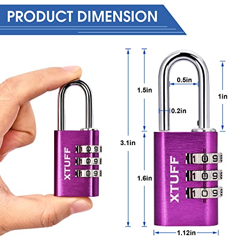 Xtuff Combination Lock-3 Digit Resettable Outdoor Waterproof Password Aluminum Lock, For School Gym Employee Sports Locker, Fence, Toolbox, Gate, Case, Suitcases, Set Your Own Combo Keyless Purple #TOP1