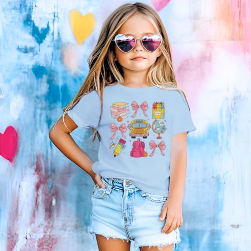 Image of KEKEMI Toddler Girl First Day of School Shirts Kindergarten Bow T-Shirt Kid Back to School Outfits Cute Preschool Tees 3-8Y