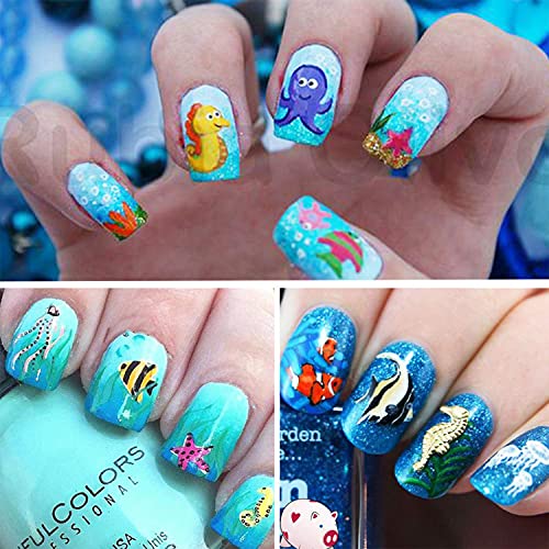 10 Sheet Cartoon Sea World Transfer Nail Sticker Decals，Cute Art Nail Sticker Diy Shark Jellyfish Octopus Set Nail Transfer Foil Nail Decoration For Women Girls #TOP5