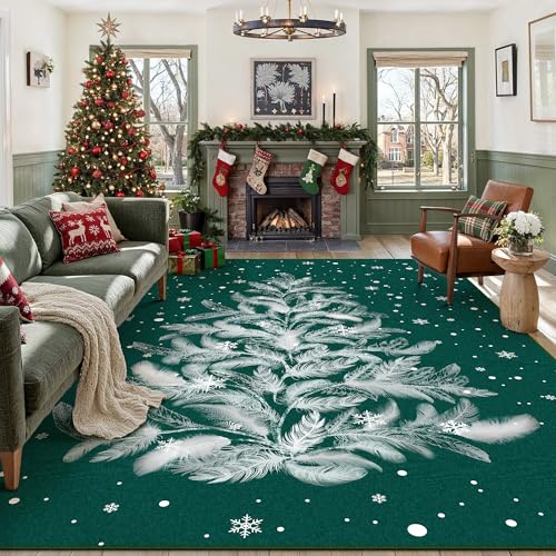 Christmas Area Rug 8x10 Red Washable Non-Slip Holiday Area Rug Decorative Snowflake Carpet for Living Room Dining Room Nursery Bedroom 8'x10' Snowflake | Red