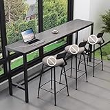 Mesa de bar industrial estrecha con altura de mostrador, parte superior de piedra sinterizada resistente, bordes redondeados, diseño espacioso para cocina y sala de estar pequeña (gris, 180 x 40 x 105